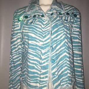 Women's Blue & White Moka Sport Jacket With Embell